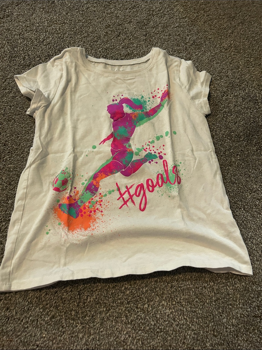 The Children's Place White Tee with Neon Pink, Green & Orange Soccer Graphic